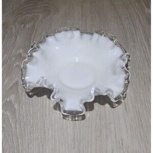 Vintage Fenton Silver Crest Milk Glass Ruffled Bowl-1940s or 1950s